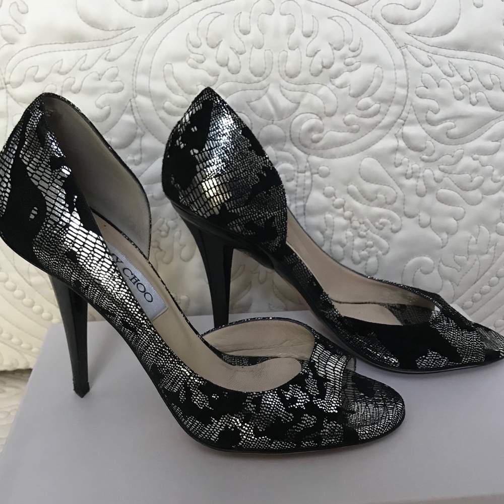 Jimmy Choo Metallic Silver Printed Suede